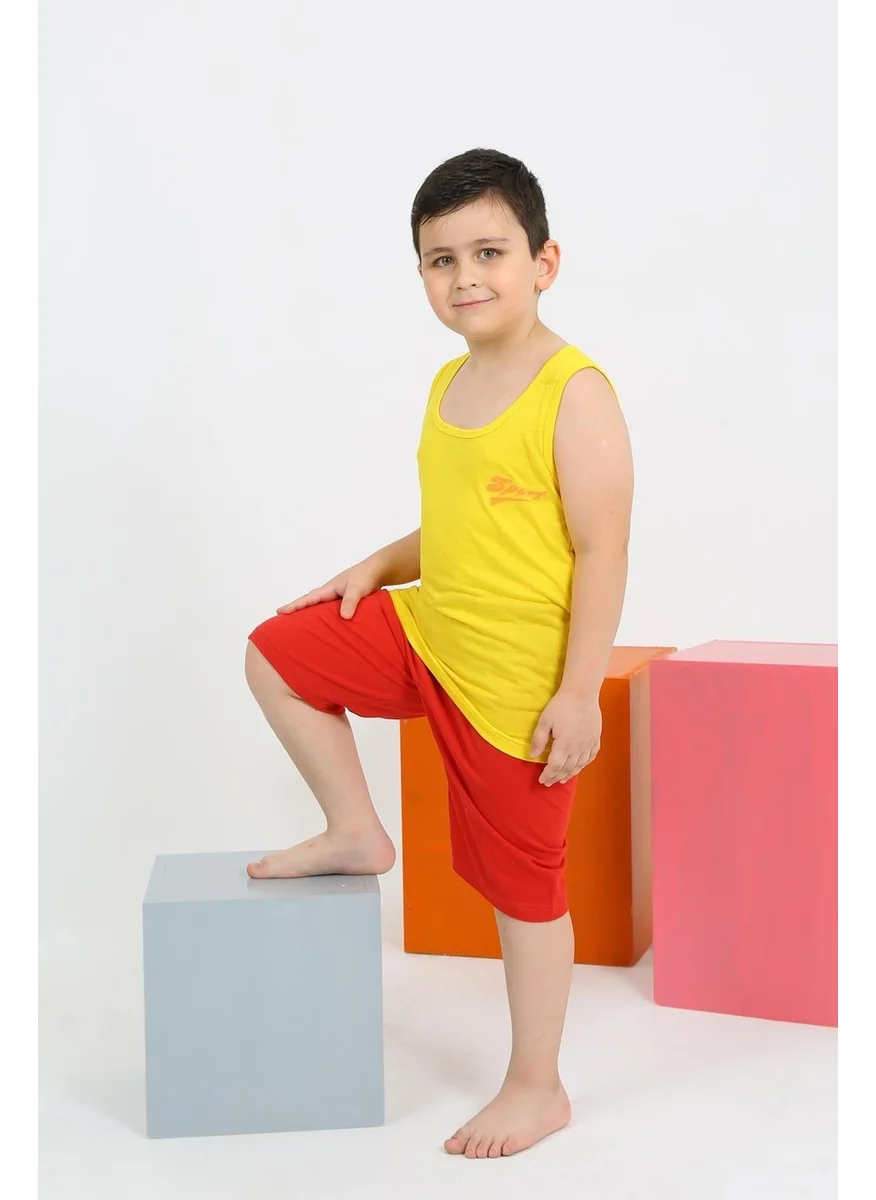 اكبينيز Boy's Yellow Combed Cotton Pajama Set with Zero Sleeve Shorts 20434