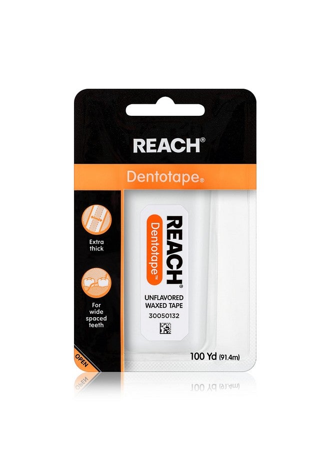 ريتش شريط خيط تنظيف الأسنان المشمع من REACH Dentotape، بدون نكهة، خيط تنظيف أسنان عريض جدًا، مقاوم للتمزق والتلف، مزيل للبلاك للأسنان، لطيف على اللثة والأسنان، للعناية بالفم، خالٍ من PFAS، للبالغين والأطفال، عبوة واحدة، 100 ياردة - Image 1