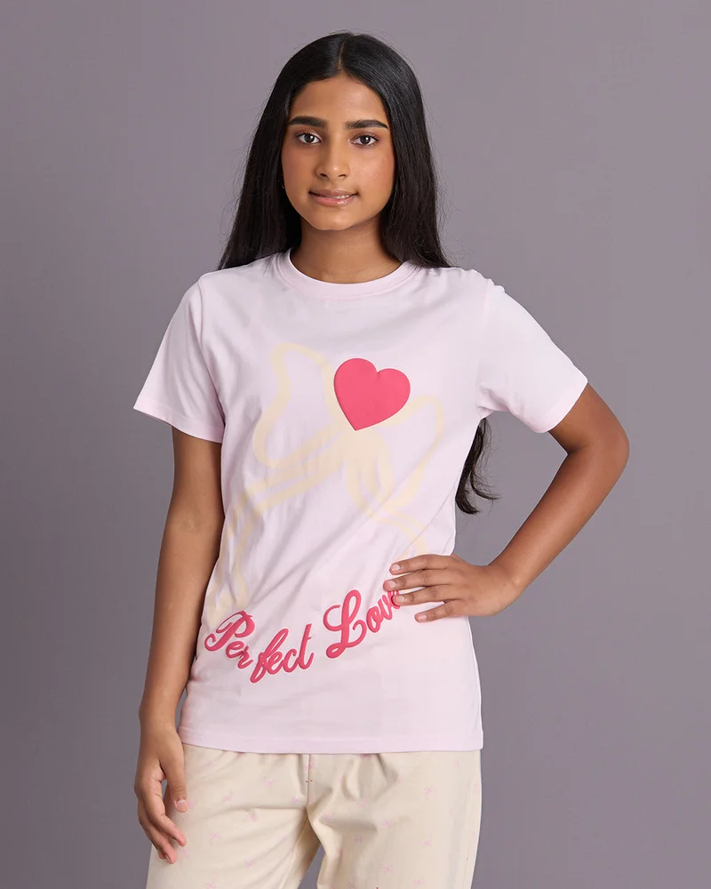 Redtag Senior Girls White Short Sleeve Pajama Set