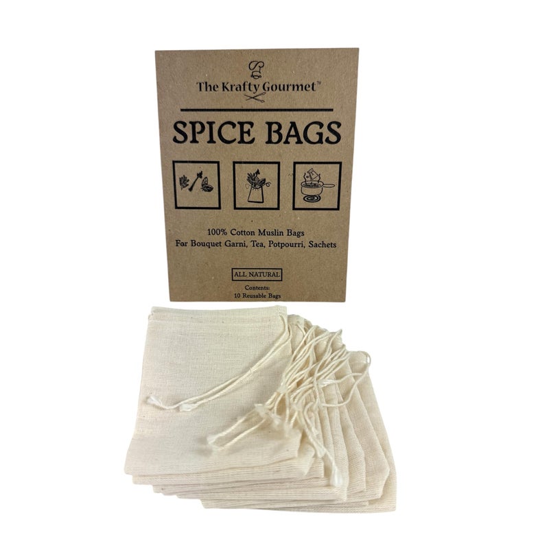 Krafty Gourmet Spice Bags 10 pack 3x4 100 Cotton Muslin Bags with Drawstring for Coffee Tea Herb Sachet Bouquet Garnis Jewelry Beads and more