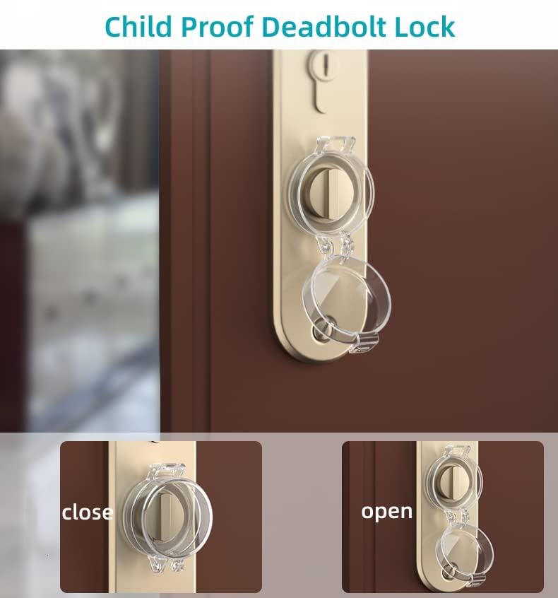Thcbme 2 Pack Door Safety Deadbolt Lock for Kids,Child Proof Deadbolt Lock, Large Size Deadbolt Child Safety Lock Cover Fits Most Deadbolt (Transparent) - Image 4