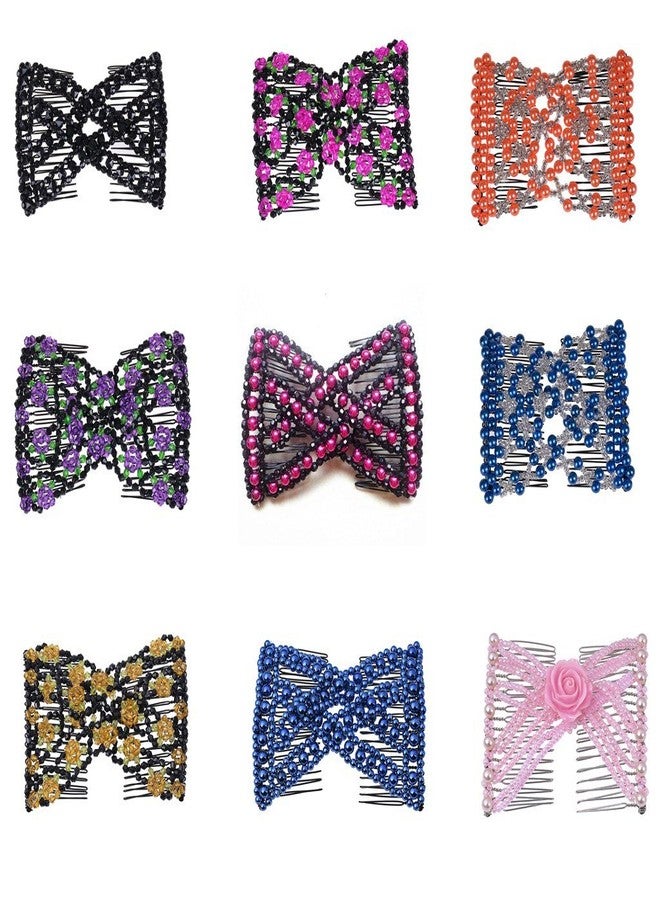 LOVEF Magic Easy Hair Comb Stretchy Beaded Hair Combs with Sweet Color Beads Pearl in Assorted Color and Design-10 Pcs - Image 1
