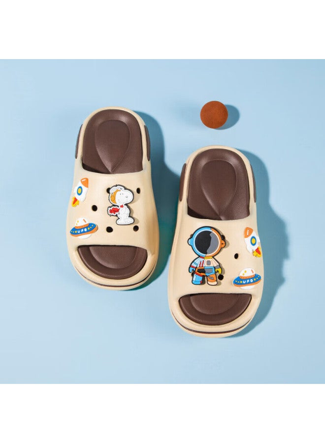 Snoopysnoopy Kids Slippers Baby Indoor Home Shoes Boys And Girls One-word Cool Drag 1201 Mocha 24 - Image 1