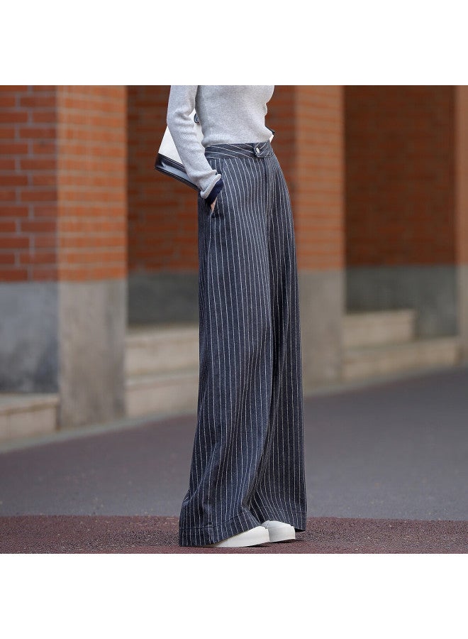 Dme Winter Smart High-waist Striped Straight-leg Slimming Wide-leg Jeans For Women Premium Feel - Image 2