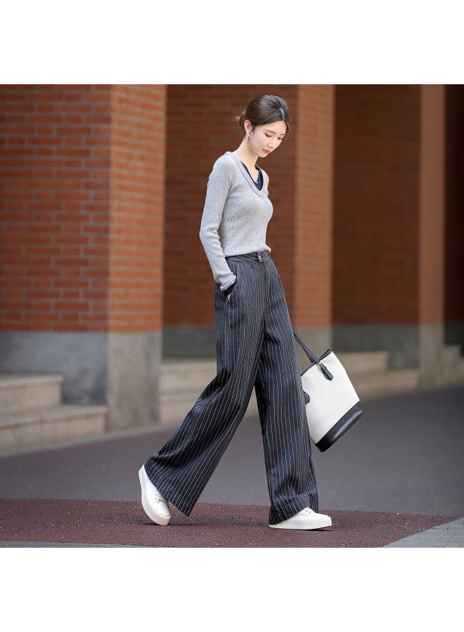 Dme Winter Smart High-waist Striped Straight-leg Slimming Wide-leg Jeans For Women Premium Feel - Image 3