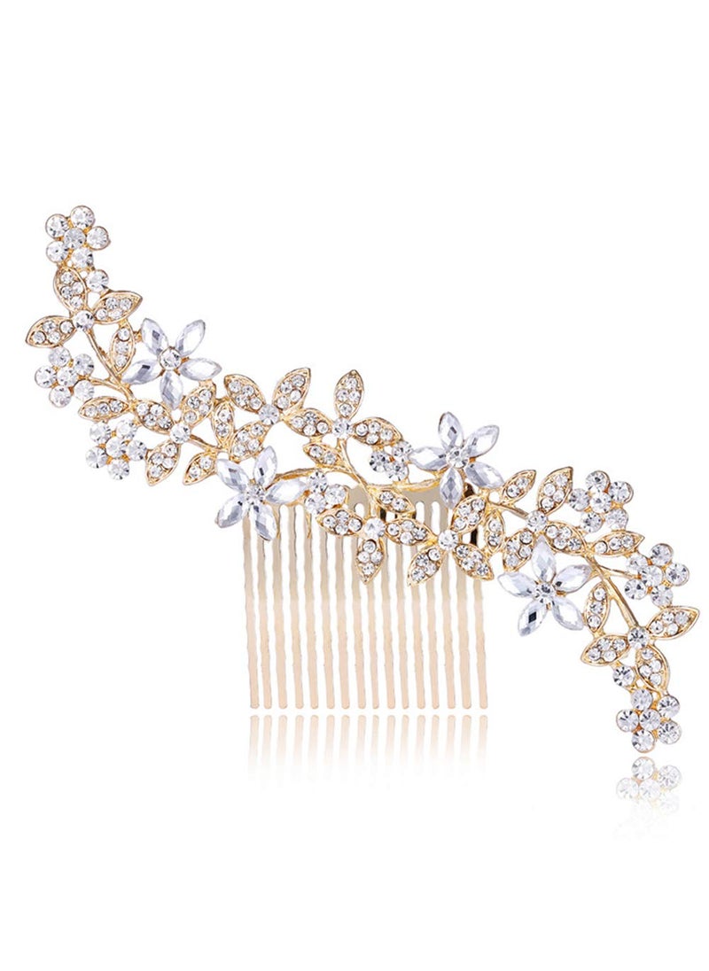 Teensery Wedding Hair Comb with Crystal Rhinestone Flower Shaped Bridal Hair Accessories Headpieces for Brides and Bridesmaids Women Girls PartyGold 