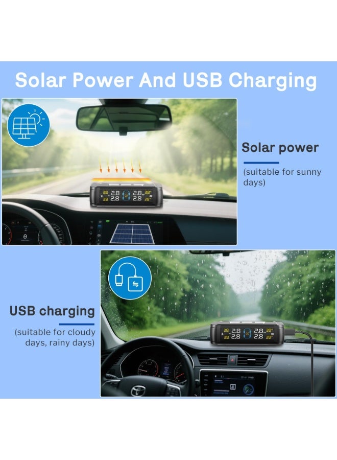 Tyre Pressure Monitoring System TPMS, Solar Wireless Tire Pressure Gauge with 4 External Sensors, USB/Solar Charging, 0-5 Bar 72 PSI Range, Universal Fit for Car SUV Van Trailer - Image 4