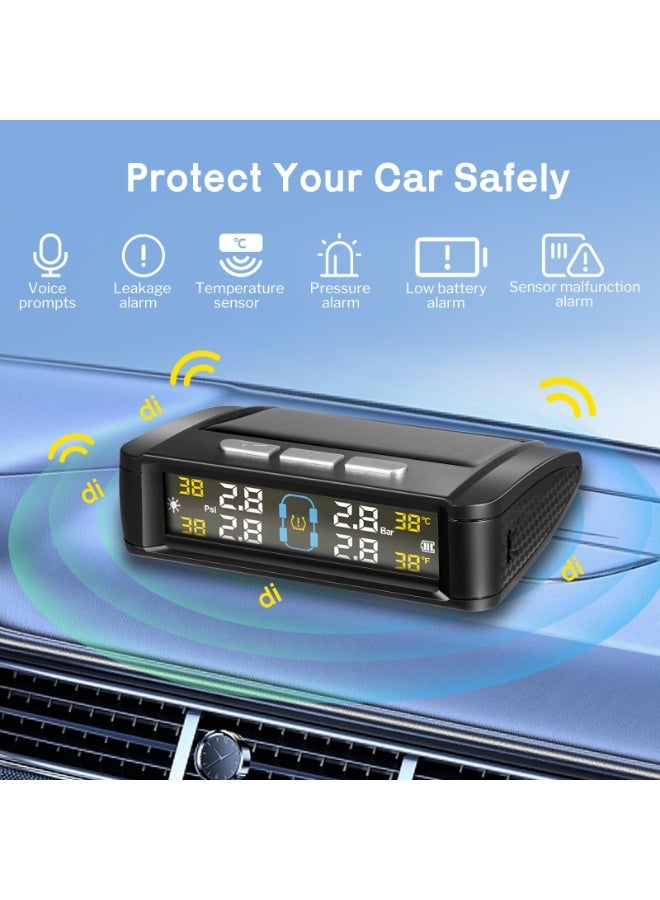 Tyre Pressure Monitoring System TPMS, Solar Wireless Tire Pressure Gauge with 4 External Sensors, USB/Solar Charging, 0-5 Bar 72 PSI Range, Universal Fit for Car SUV Van Trailer - Image 5