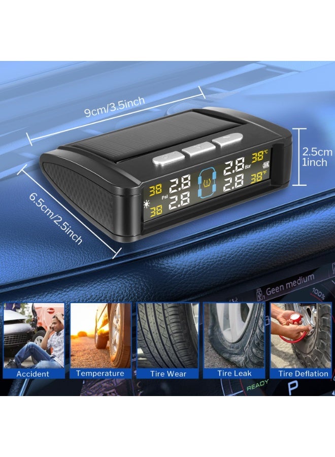 Tyre Pressure Monitoring System TPMS, Solar Wireless Tire Pressure Gauge with 4 External Sensors, USB/Solar Charging, 0-5 Bar 72 PSI Range, Universal Fit for Car SUV Van Trailer - Image 2