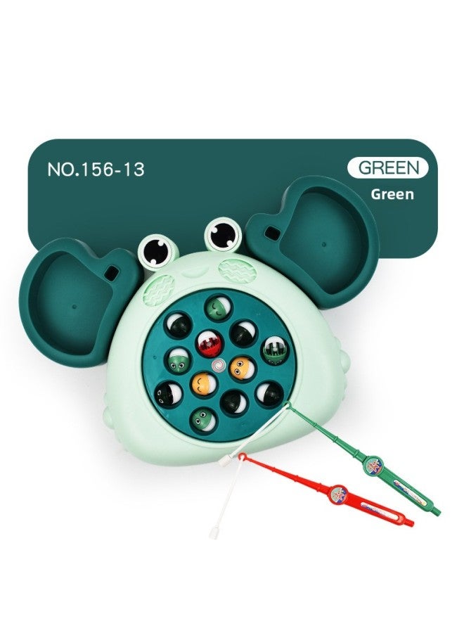 Children's Electric Magnetic Fishing Table Toy Backpack Sailboat Multi-function Early Education Music Rotating Fishing Plate-Color:156-13 Crab Fishing Platform Green - Image 1