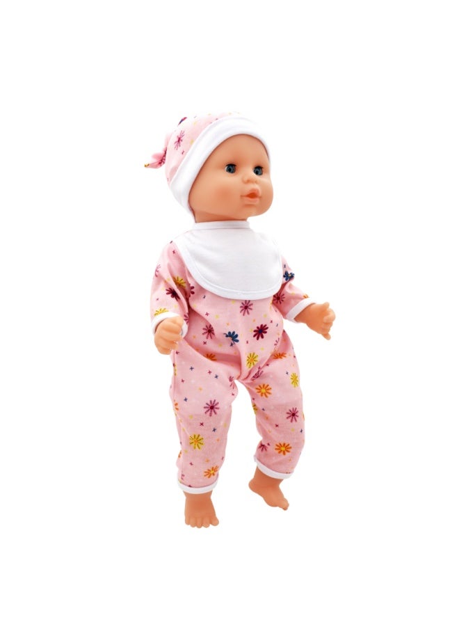 dolls world Baby Joy 15 inch Baby Doll With Sleeping Eyes Bottle & Dummy from Peterkin gift for kids of Age above 18 months  - Image 4