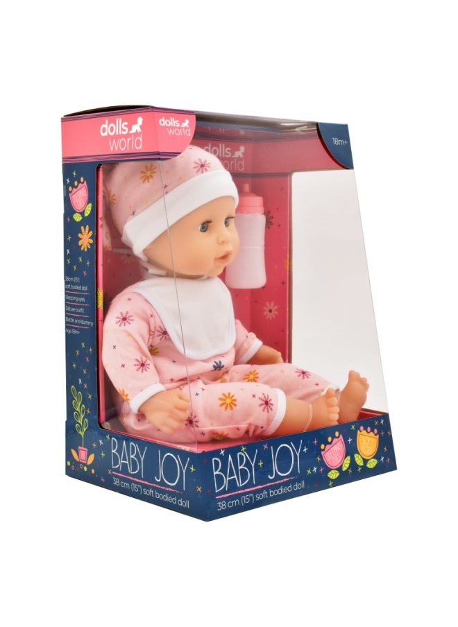 dolls world Baby Joy 15 inch Baby Doll With Sleeping Eyes Bottle & Dummy from Peterkin gift for kids of Age above 18 months  - Image 2