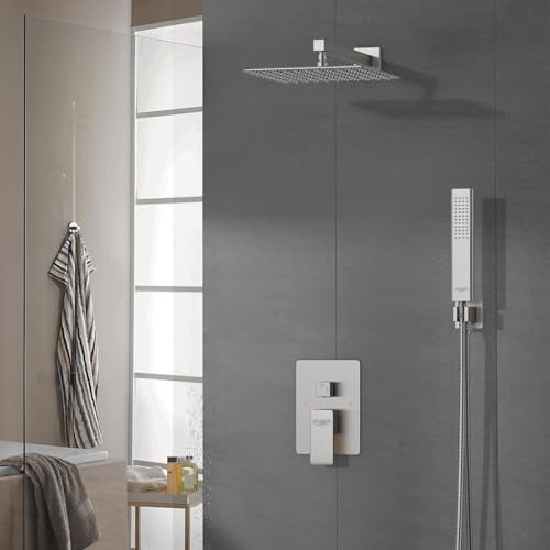 Iriber 12-Inch Rainfall Shower System with Handheld Combo, Brushed Nickel Finish, High Pressure Brass Shower Set - Image 2