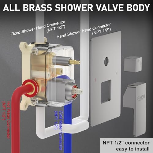 Iriber 12-Inch Rainfall Shower System with Handheld Combo, Brushed Nickel Finish, High Pressure Brass Shower Set - Image 3