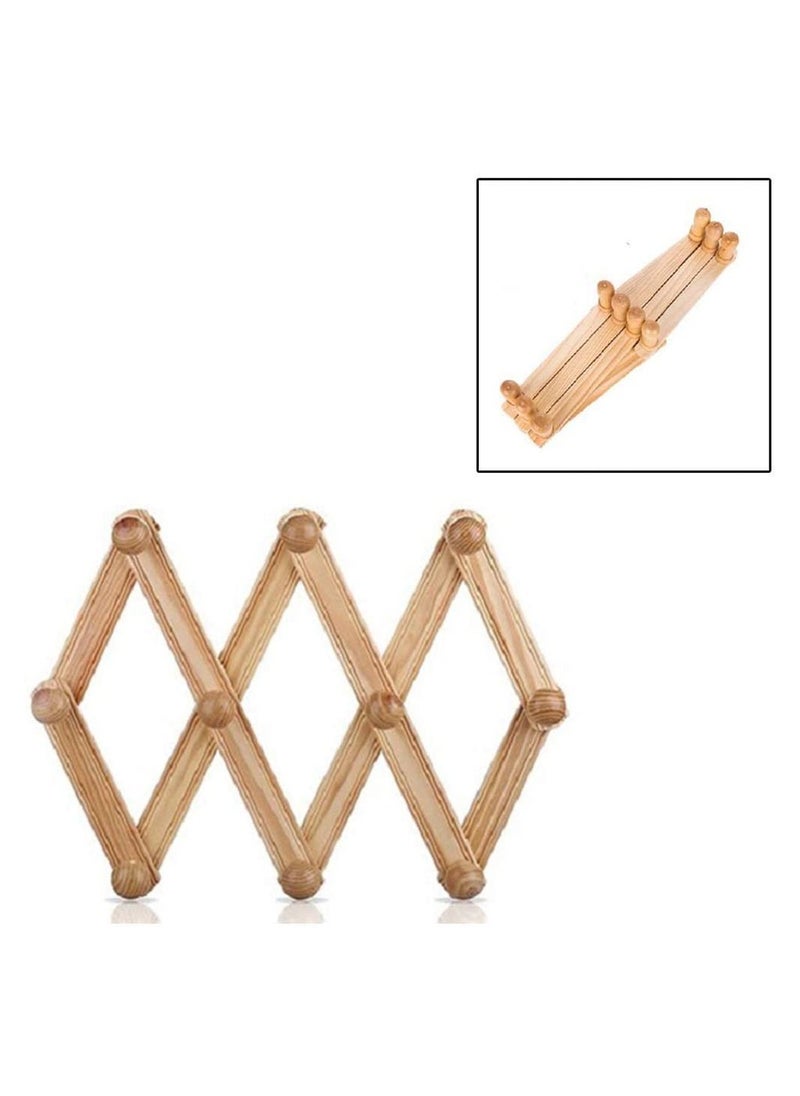YQbest - Wooden Wall Cloth Hanger Expandable Coat Rack Mounted Decorative Accordion Hat With 10 Peg Hooks Foldeable - Image 1