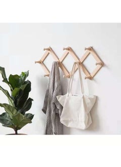 Wooden Wall Cloth Hanger Expandable Coat Rack Mounted Decorative Accordion Hat With 10 Peg Hooks Foldeable