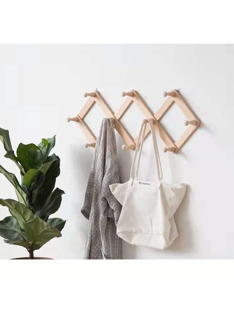 YQbest - Wooden Wall Cloth Hanger Expandable Coat Rack Mounted Decorative Accordion Hat With 10 Peg Hooks Foldeable - Image 1