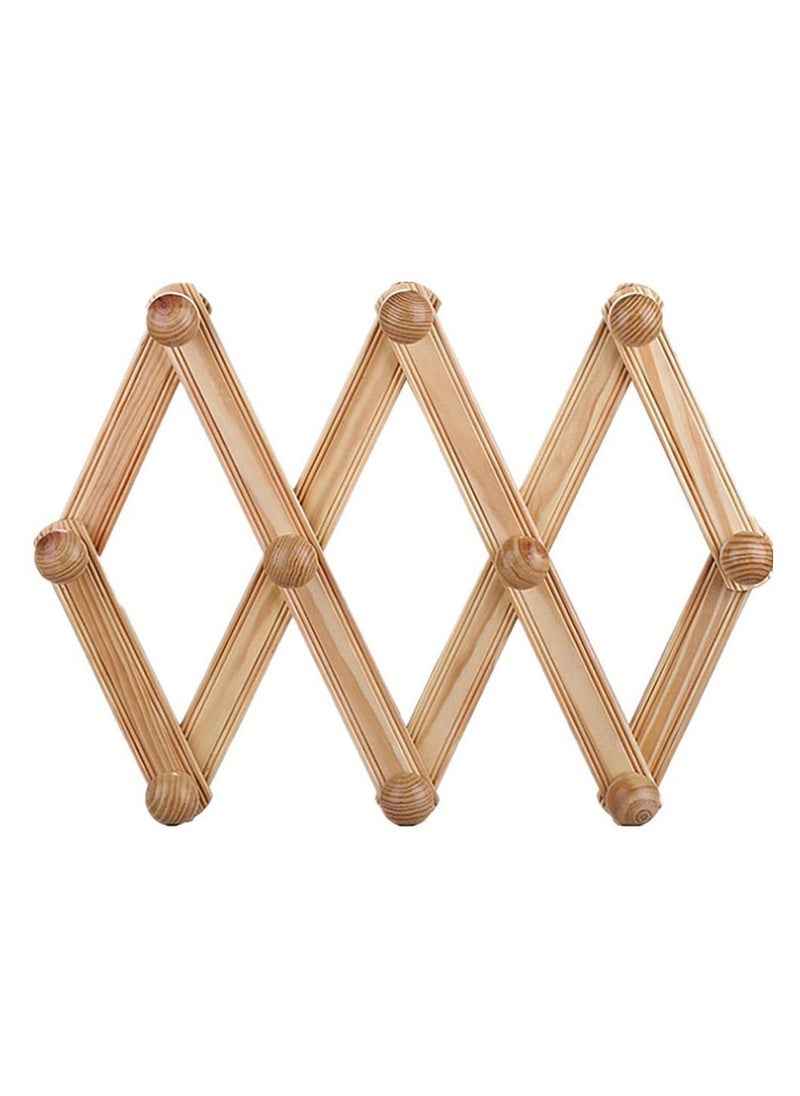 YQbest - Wooden Wall Cloth Hanger Expandable Coat Rack Mounted Decorative Accordion Hat With 10 Peg Hooks Foldeable - Image 1