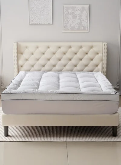 Donetella Mattress Topper 100% Cotton King-Size 180x200 cm –1500 GSM Down Alternative Fill, 14 cm Thick, Fits Up to 35 cm Deep, Oeko Tex Certified