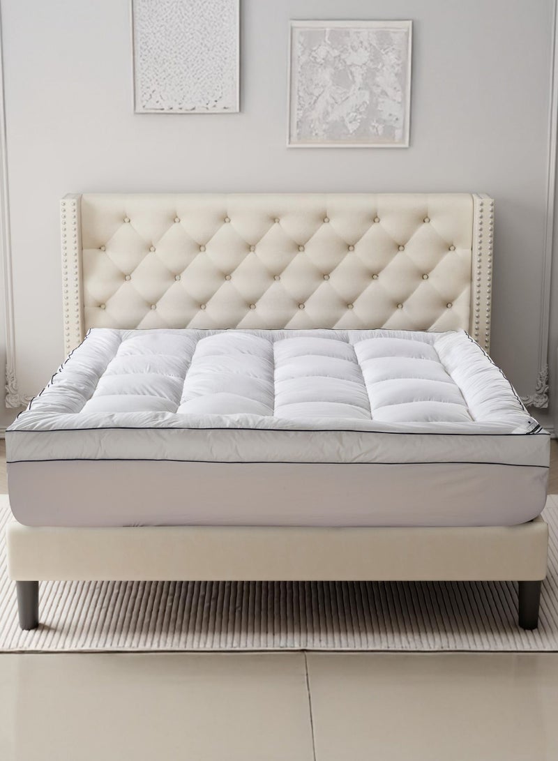 Donetella Mattress Topper 100% Cotton King-Size 180x200 cm –1500 GSM Down Alternative Fill, 14 cm Thick, Fits Up to 35 cm Deep, Oeko Tex Certified - Image 1