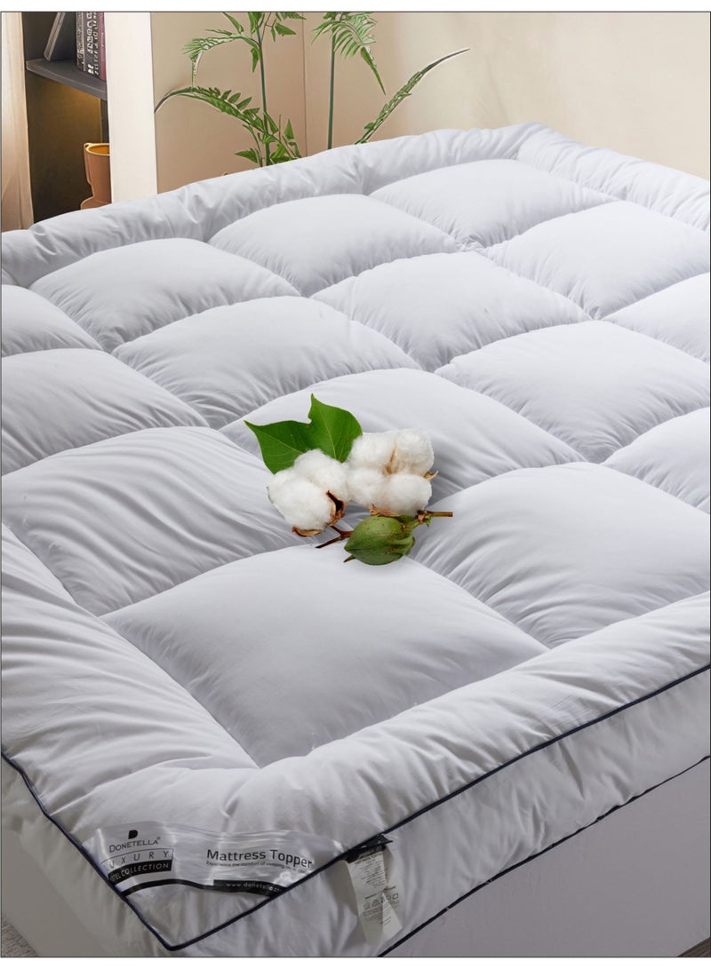 Donetella Mattress Topper 100% Cotton King-Size 180x200 cm –1500 GSM Down Alternative Fill, 14 cm Thick, Fits Up to 35 cm Deep, Oeko Tex Certified - Image 2
