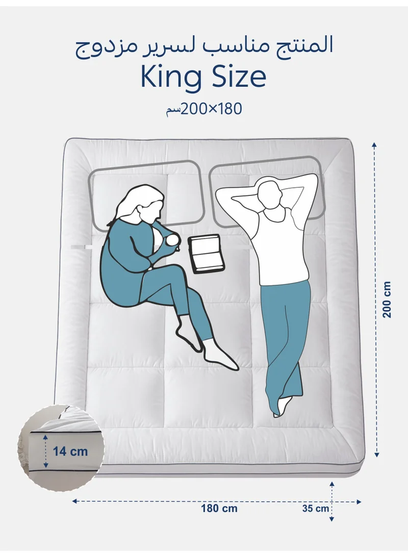Donetella Mattress Topper 100% Cotton King-Size 180x200 cm –1500 GSM Down Alternative Fill, 14 cm Thick, Fits Up to 35 cm Deep, Oeko Tex Certified