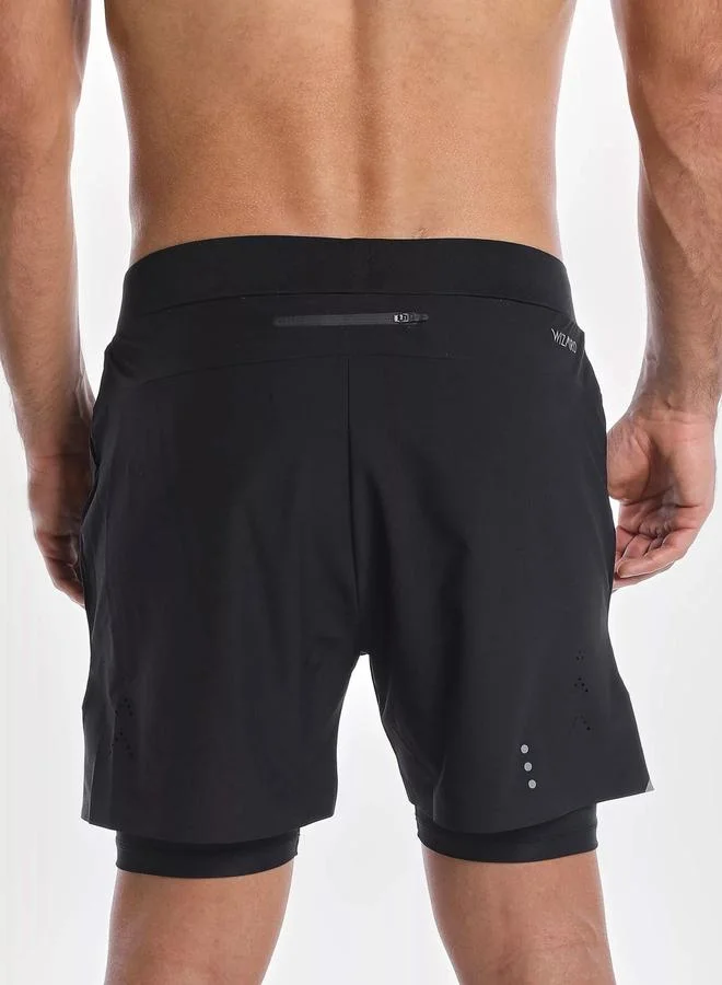 Wizard Men Black 2 in 1 Running Shorts