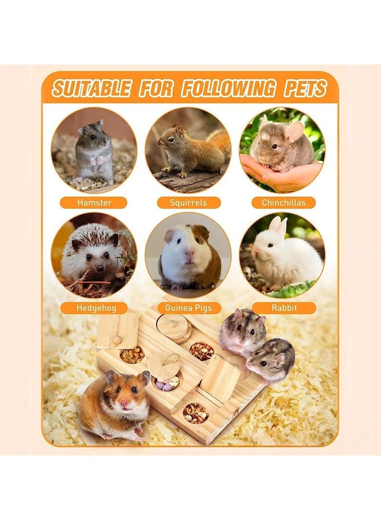 لعبة التغذية الخشبية الصلبة للهامستر - صينية مخبأة للطعام للهامستر الذهبي، مغذي خشبي تفاعلي للمضغ، صندوق تعليمي للوجبات الصغيرة للحيوانات الأليفة - Image 3