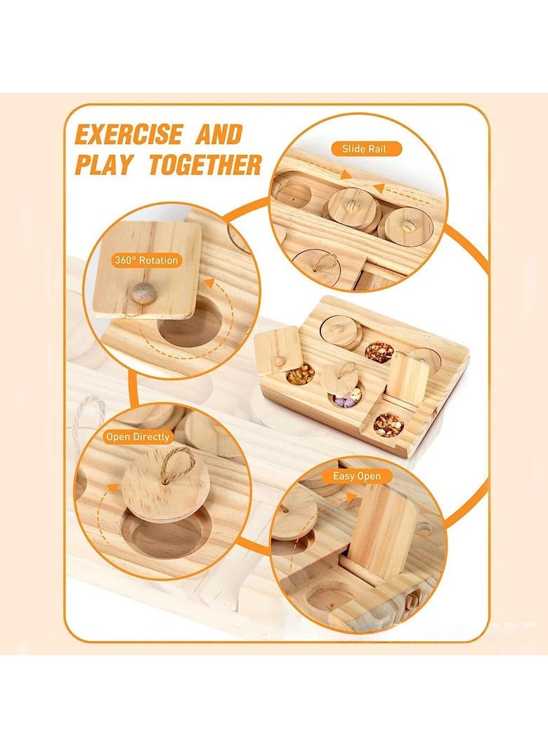 لعبة التغذية الخشبية الصلبة للهامستر - صينية مخبأة للطعام للهامستر الذهبي، مغذي خشبي تفاعلي للمضغ، صندوق تعليمي للوجبات الصغيرة للحيوانات الأليفة - Image 2