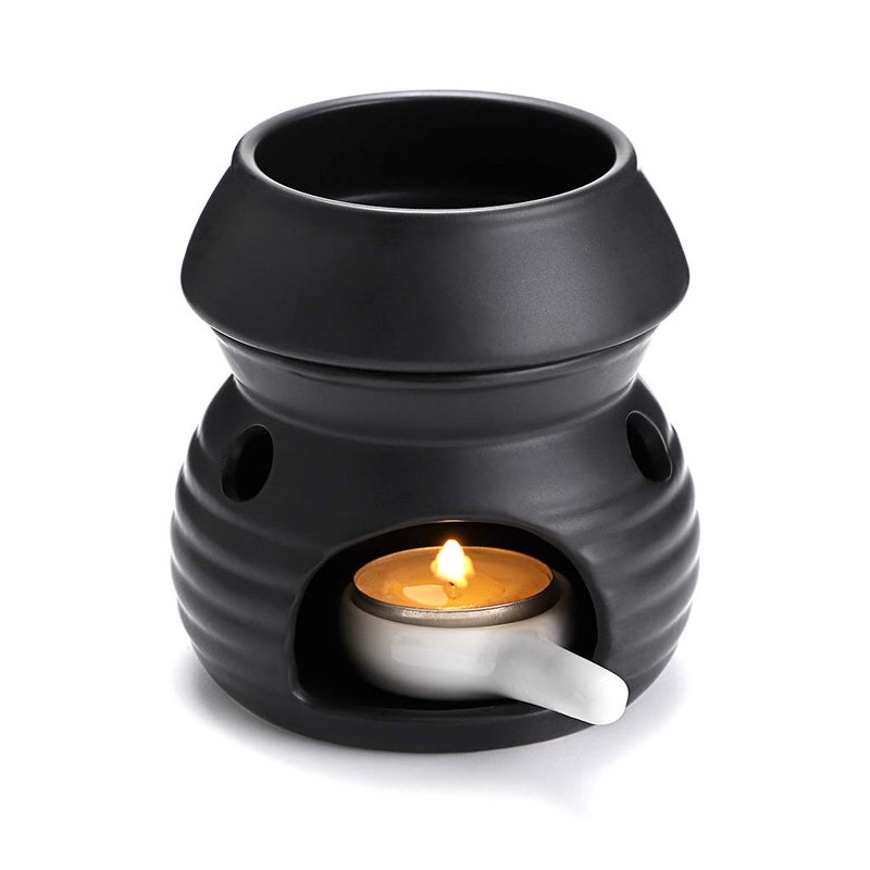 BSTKEY Ceramic Essential Oil Burner Wax Melt Burner with Candle Spoon Decorative Home Aroma Oil Burner Candle Holder Gourd Model Black