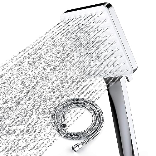 Newentor® Handheld High Pressure 6 Spray Modes/Settings Detachable Chrome Finish Square Shower Head with Stainless Steel Hose and Multi-Angle Adjustable Shower Stand - Image 1