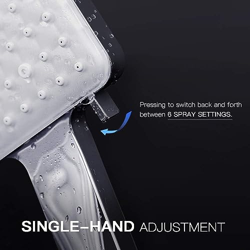 Newentor® Handheld High Pressure 6 Spray Modes/Settings Detachable Chrome Finish Square Shower Head with Stainless Steel Hose and Multi-Angle Adjustable Shower Stand - Image 2