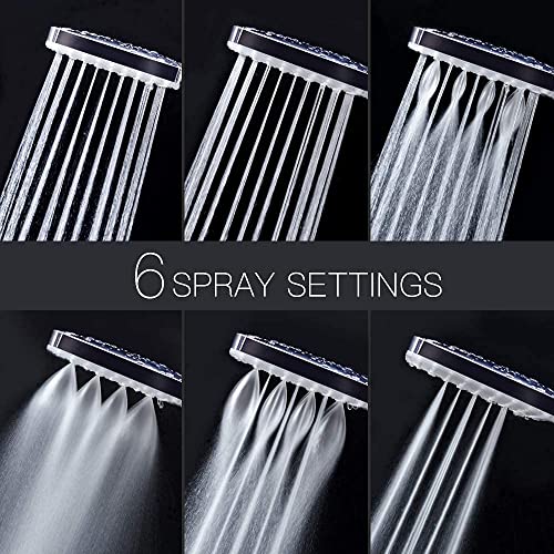Newentor® Handheld High Pressure 6 Spray Modes/Settings Detachable Chrome Finish Square Shower Head with Stainless Steel Hose and Multi-Angle Adjustable Shower Stand - Image 3
