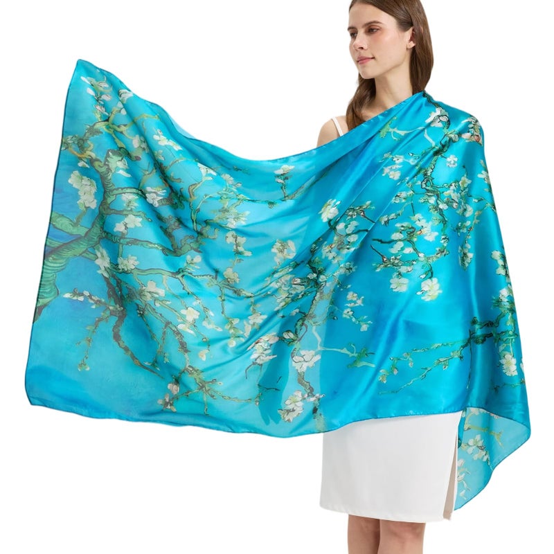Nonakgado 100% mulberry silk scarf-women's green flower long mulberry silk neck head scarves hijab beach travel shawl wrap (YHCJ-Style 4) - Image 1