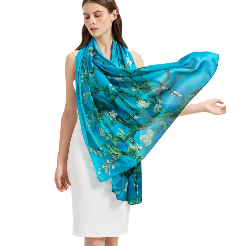 Nonakgado 100% mulberry silk scarf-women's green flower long mulberry silk neck head scarves hijab beach travel shawl wrap (YHCJ-Style 4) - Image 3