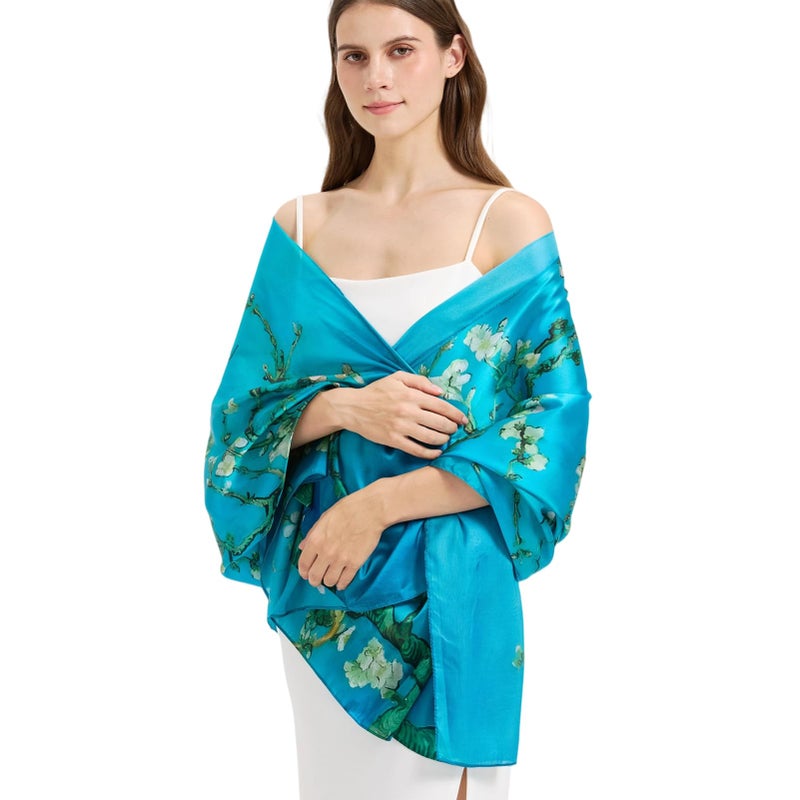 Nonakgado 100% mulberry silk scarf-women's green flower long mulberry silk neck head scarves hijab beach travel shawl wrap (YHCJ-Style 4) - Image 4