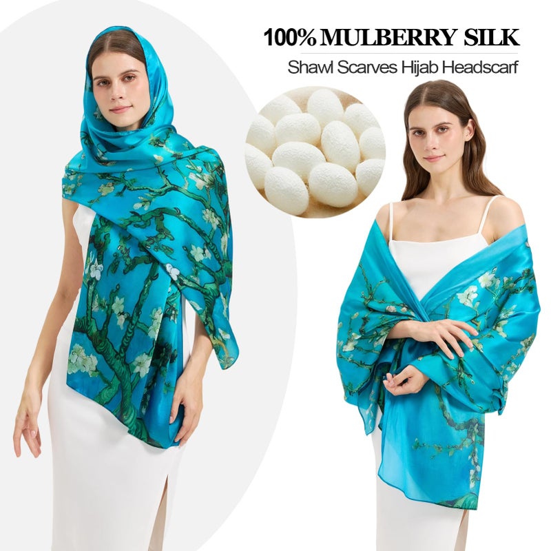 Nonakgado 100% mulberry silk scarf-women's green flower long mulberry silk neck head scarves hijab beach travel shawl wrap (YHCJ-Style 4) - Image 5