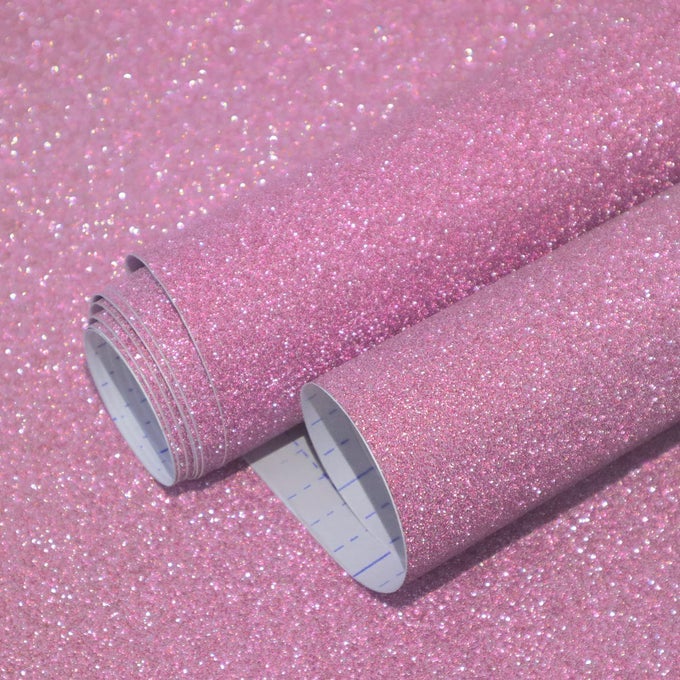 GLITTER PINK PEEL AND STICK WALLPAPER SELF ADHESIVE DECORATIVE PAPER DIY DECORATION 177X1181
