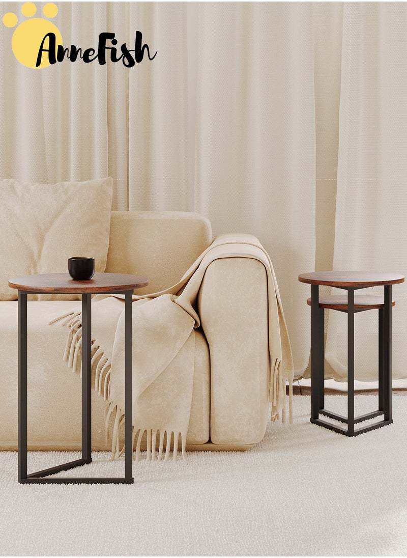 AnneFish - 3Pcs Coffee Service Table Set Round Sofa Side Nesting Table End Table For Home Living Room Bedroom Small Coffee Table Couch Table Metal Frame Easy Assembly - Image 1