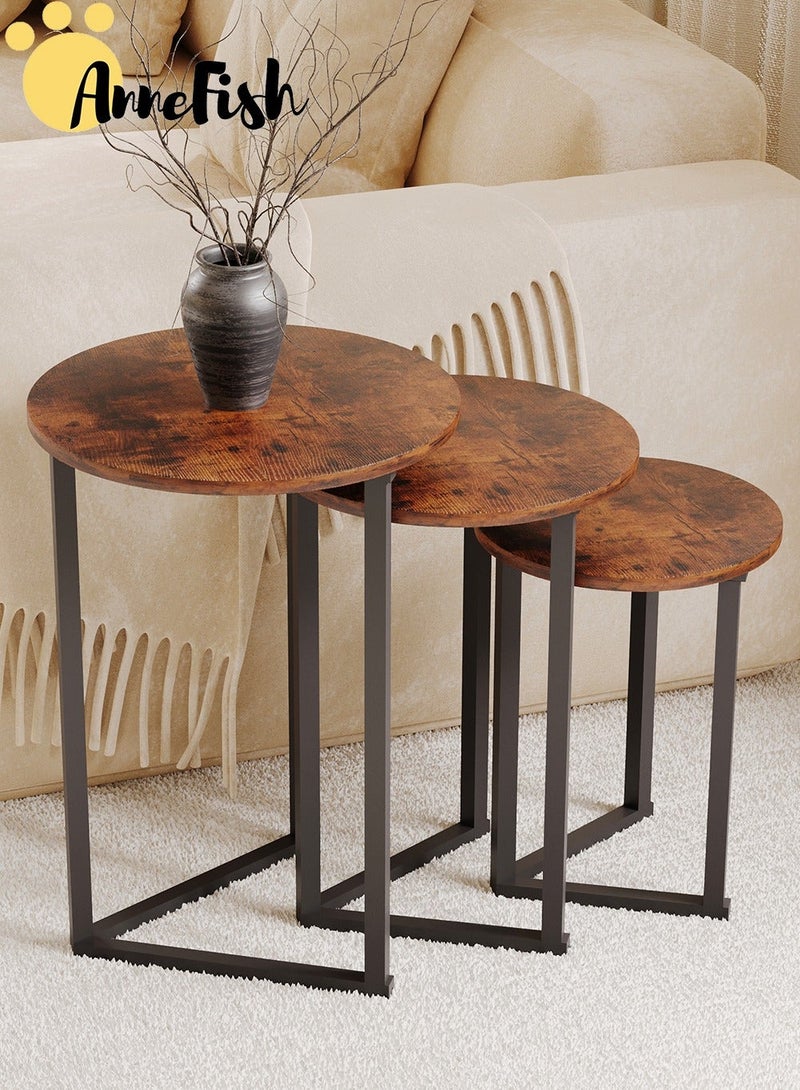 AnneFish 3Pcs Coffee Service Table Set Round Sofa Side Nesting Table End Table For Home Living Room Bedroom Small Coffee Table Couch Table Metal Frame Easy Assembly - Image 2