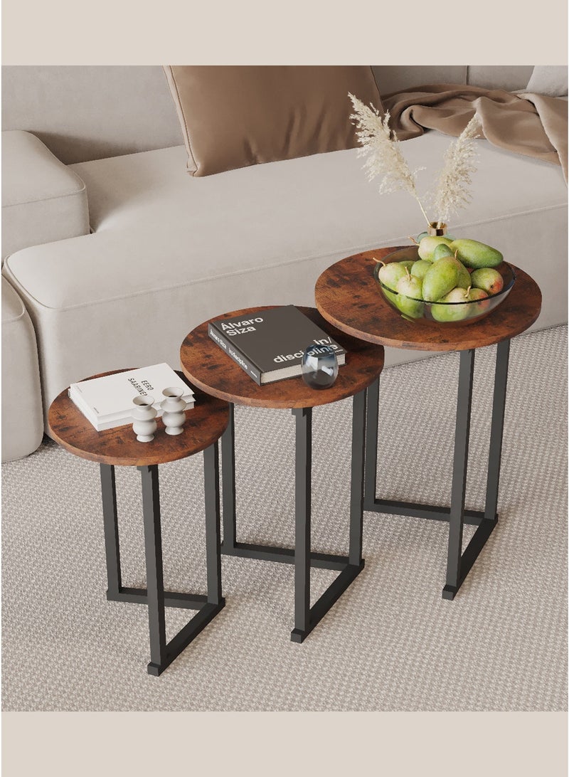 AnneFish 3Pcs Coffee Service Table Set Round Sofa Side Nesting Table End Table For Home Living Room Bedroom Small Coffee Table Couch Table Metal Frame Easy Assembly - Image 3