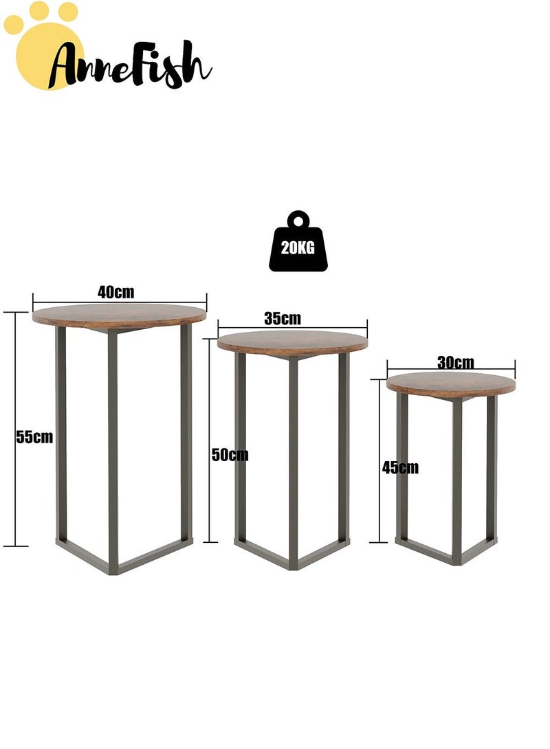 AnneFish 3Pcs Coffee Service Table Set Round Sofa Side Nesting Table End Table For Home Living Room Bedroom Small Coffee Table Couch Table Metal Frame Easy Assembly - Image 4
