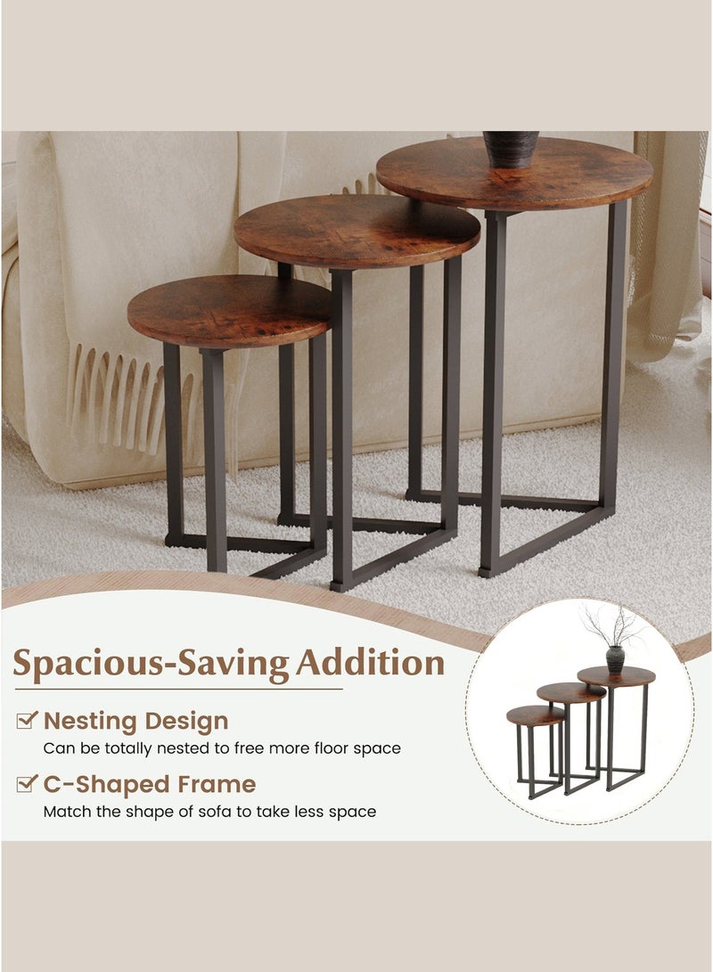 AnneFish 3Pcs Coffee Service Table Set Round Sofa Side Nesting Table End Table For Home Living Room Bedroom Small Coffee Table Couch Table Metal Frame Easy Assembly - Image 5
