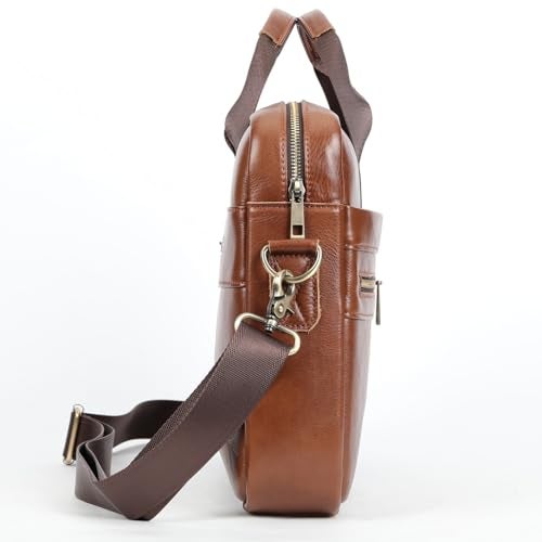 Hebetag Leather Laptop Bag Business Briefcase Handbag for Men Travel Outdoor for 14 Inch Computer Messenger Shoulder Tote Handle Pouch Pack Brown - Image 4