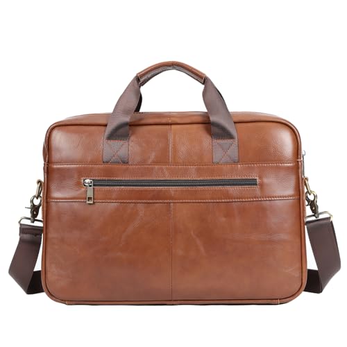 Hebetag Leather Laptop Bag Business Briefcase Handbag for Men Travel Outdoor for 14 Inch Computer Messenger Shoulder Tote Handle Pouch Pack Brown - Image 3