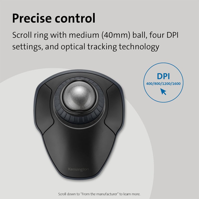 Kensington Kensington Orbit Wireless Trackball with Scroll Ring - Space Gray (K72675WW),Black/Grey  - Image 3