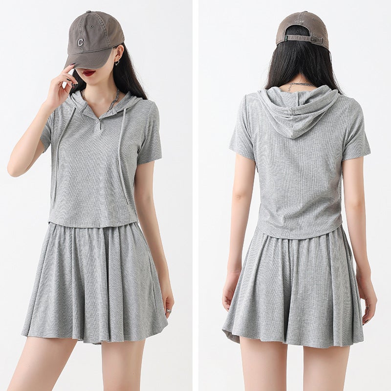 High-End Drawstring Hooded Short Sleeve Tracksuit Set for Women Summer Korean Style - Image 4