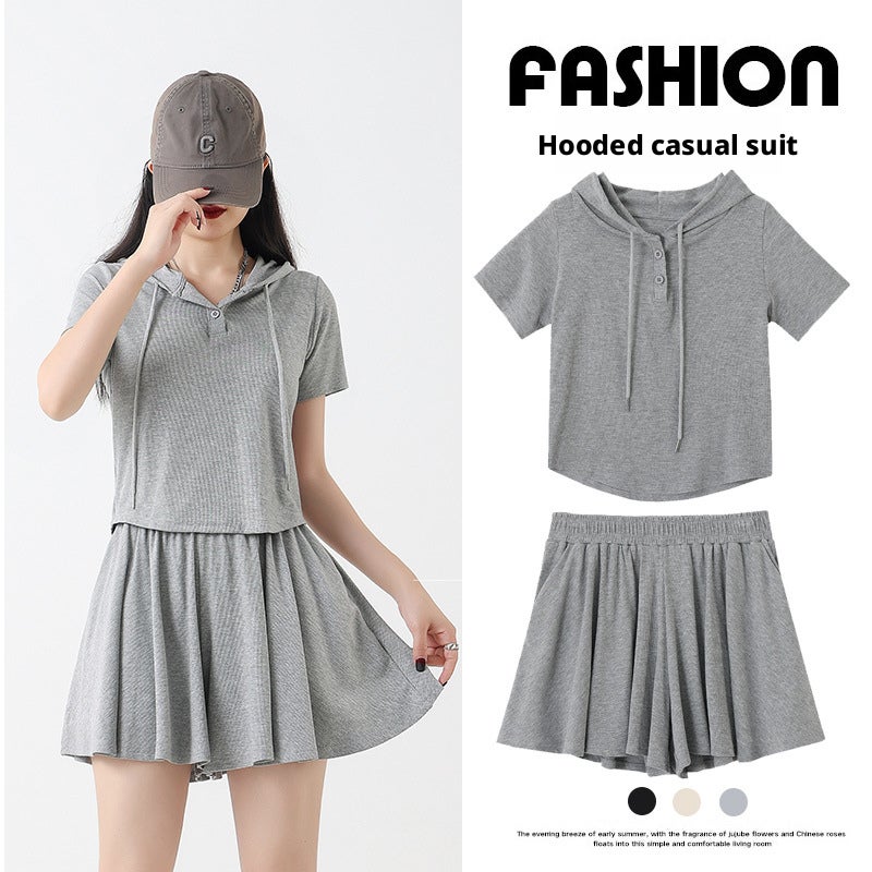 High-End Drawstring Hooded Short Sleeve Tracksuit Set for Women Summer Korean Style - Image 3