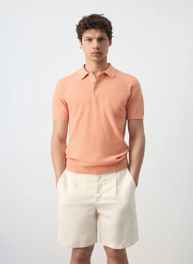 Mango Man Fine-knit polo with microstructure
