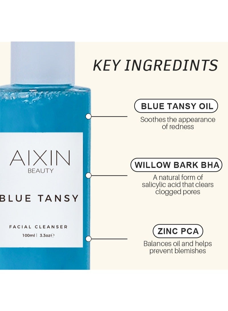 AiXin Beauty Blue Tansy Facial Cleansing Gel, 3.3Fl Oz - pH Balanced Foaming Gel Cleanser Formulated with Natural Ingredients for Double Cleanse with Vegan Formula, Calming, Soothing, Nourishing，Gentle Face Wash - Image 3
